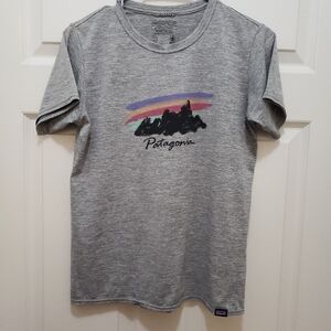 Womens Patagonia Heather Gray Capilene Daily Graphic T-Shirt Small VGC